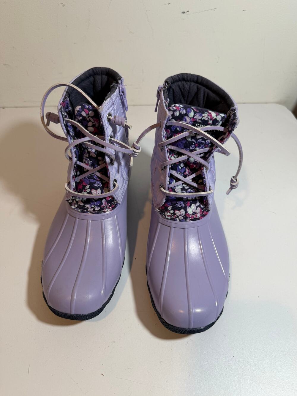 SPERRY Floral Quilted Lace-Up Ankle Rain Boots Purple Girls Size 4M EU 36
